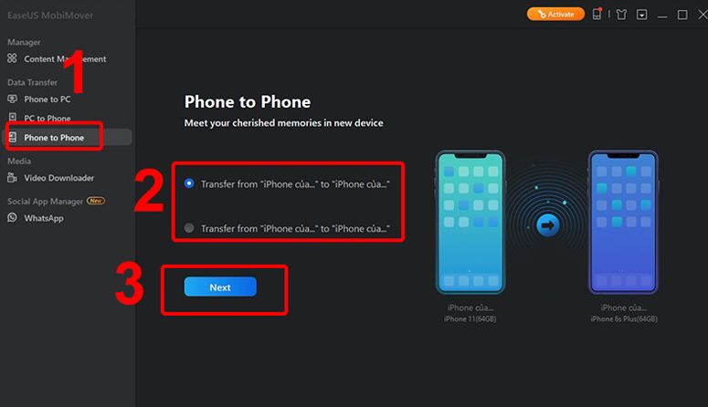 Chuyển dữ liệu từ iPhone sang iPhone bằng Easeus MobiMover - 1