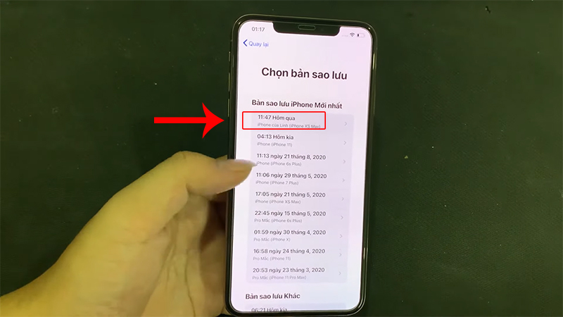 Chọn bản sao lưu mong muốn để khôi phục