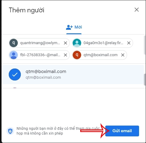 Bạn có thể nhập email và gửi email