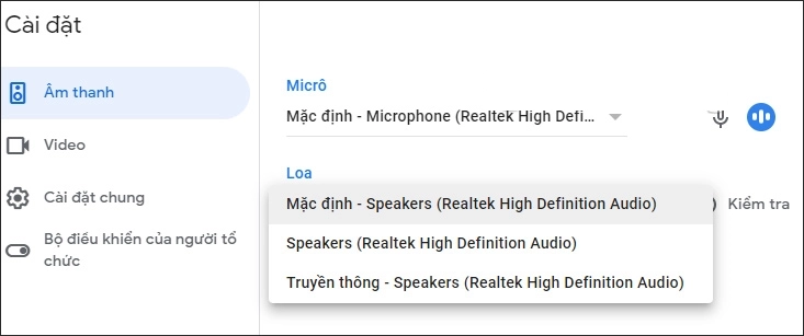 Tùy chọn micro và loa