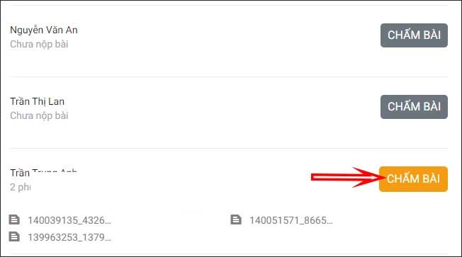 Nhấn vào nút "Chấm bài" để chấm bài học sinh