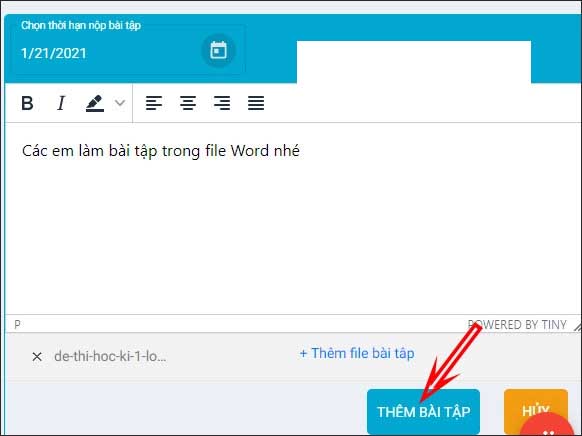 Nhấp nút "Giao bài tập"