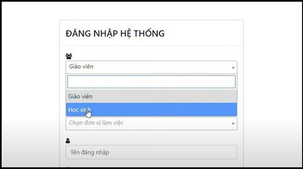 Chọn "Học Sinh" để tiếp tục