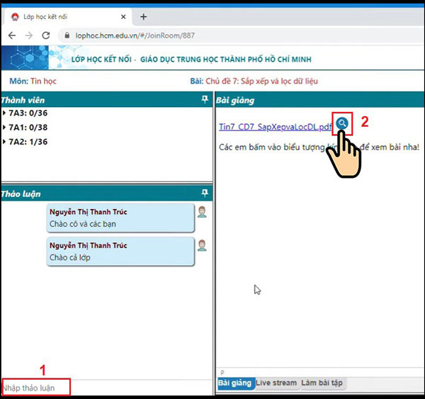 Tương tác với giáo viên và bạn bè trong cửa sổ "Thảo luận"