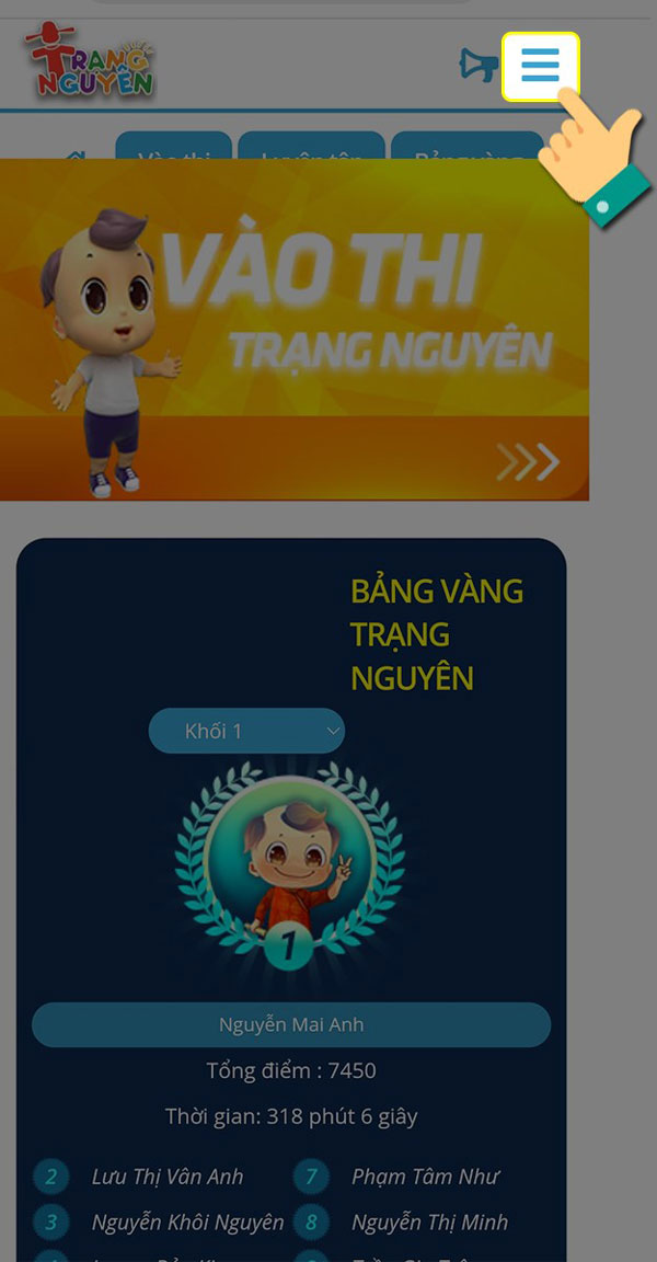 Click vào biểu tượng 3 gạch