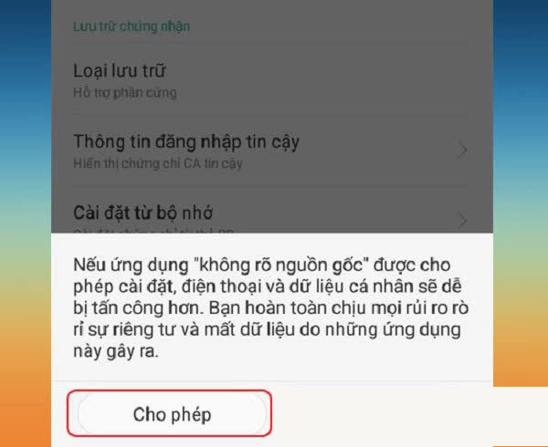 Nhấn “cấp phép” để có thể nhận link tải ứng dụng từ mọi nguồn