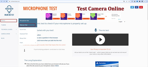 Sử dụng ứng dụng test camera Laptop online