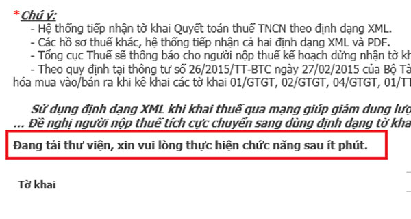 Sửa lỗi "Không tải được thư viện tờ khai", "Đang tải...