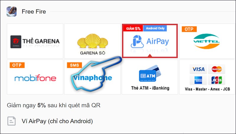 Chọn phương thức thanh toán bằng ví điện tử Airpay