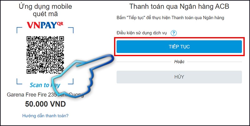 Tiến hành thanh toán trên Garena