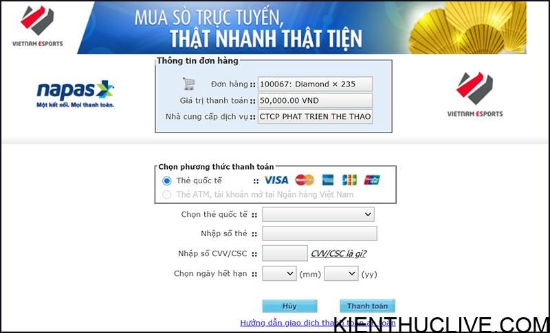 Thực hiện thanh toán trên giao diện thanh toán NAPAS