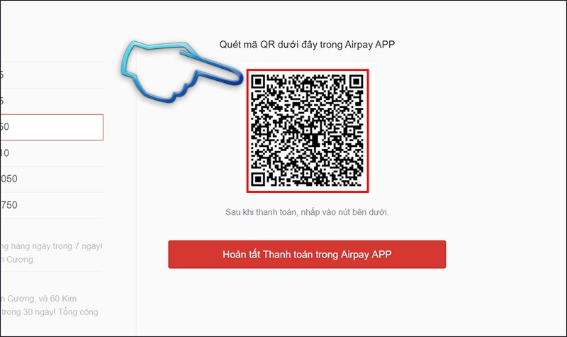 Quét QR code thanh toán nạp thẻ