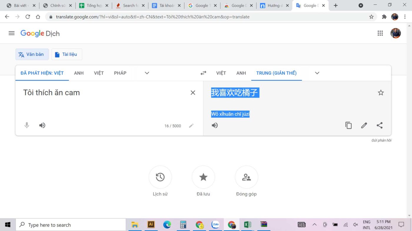 Dịch tiếng Việt sang tiếng Trung Quốc với Google Dịch